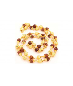 Rudraksh Mala with Metal Beads & yellow Metal Capping