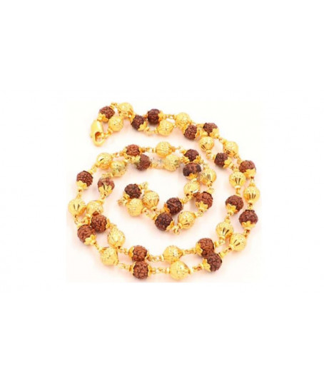 Rudraksh Mala with Metal Beads & yellow Metal Capping
